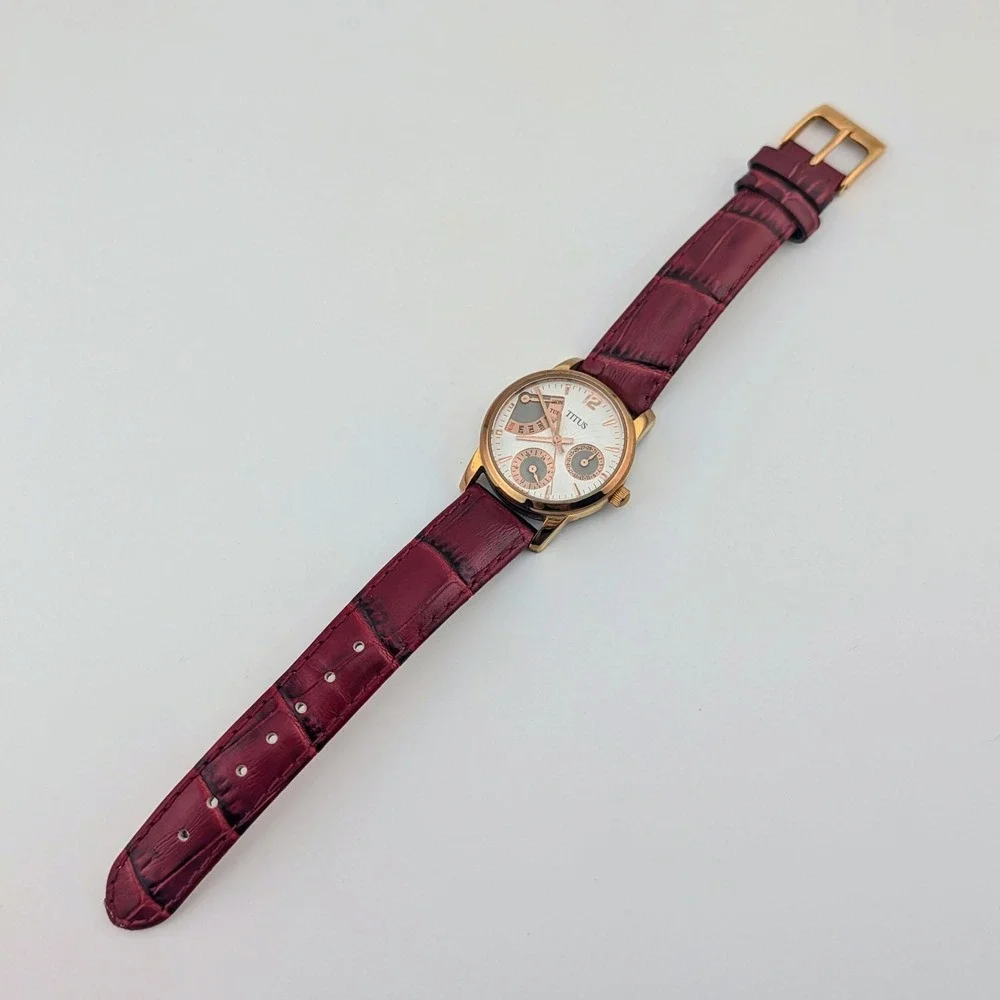 Titus Retrograde Multifunction Rose Gold Burgundy Leather Women's Watch 29mm
